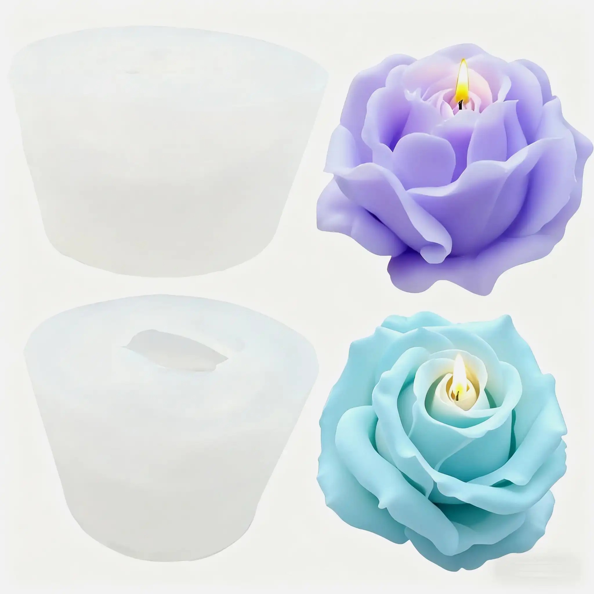 Soap Making Gifts - 2個のロマンチックな3Dローズシリコンキャンドル型 - 再利用可能な高品質の花型、アロマセラピーワックス、手作り石鹸、樹脂作りに最適 - バレンタインデーと母の日のギフト、ホームウェディングデコレーション、絶妙な花びらデザイン、滑らかな質感、絶妙な職人技