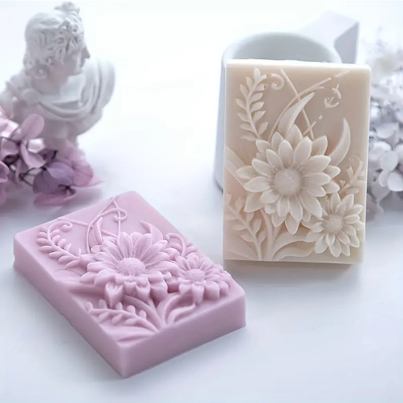 Soap Making Kit For Beginners - 3D フラワースクエア石鹸シリコーン型長方形手作り香りキャンドル金型 DIY 手作りクラフト石鹸製作用型