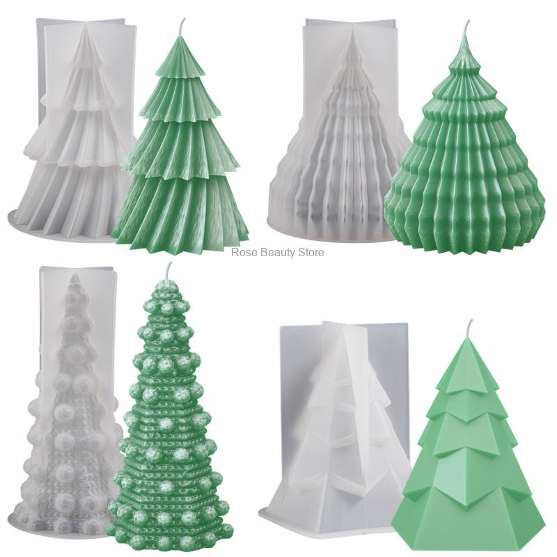Soap Making Gifts - クリスマスツリーシリコンキャンドルモールド、3D斜めストライプ植物石鹸、樹脂石膏モールド、チョコレートメイキング金、結婚式のパーティーの装飾、ギフト