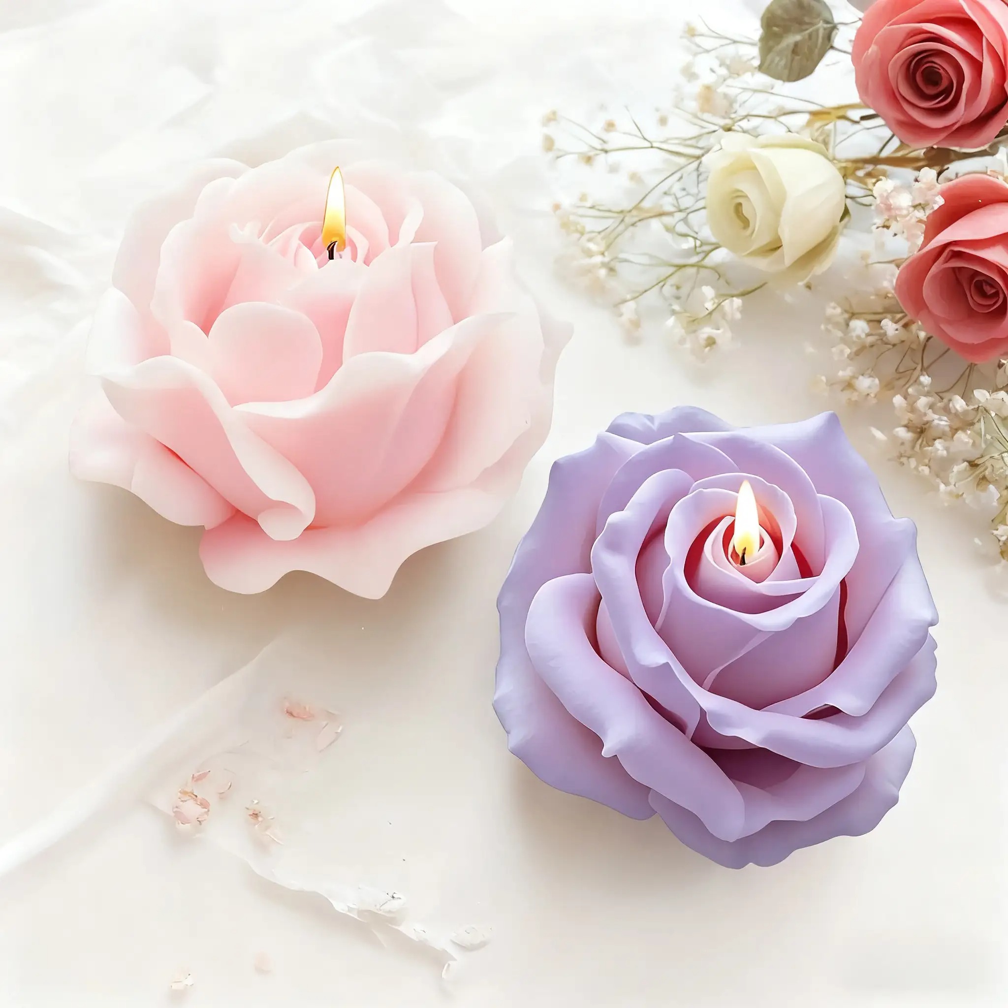 2個のロマンチックな3Dローズシリコンキャンドル型 - 再利 - Soap Making Gifts のレビューと価格