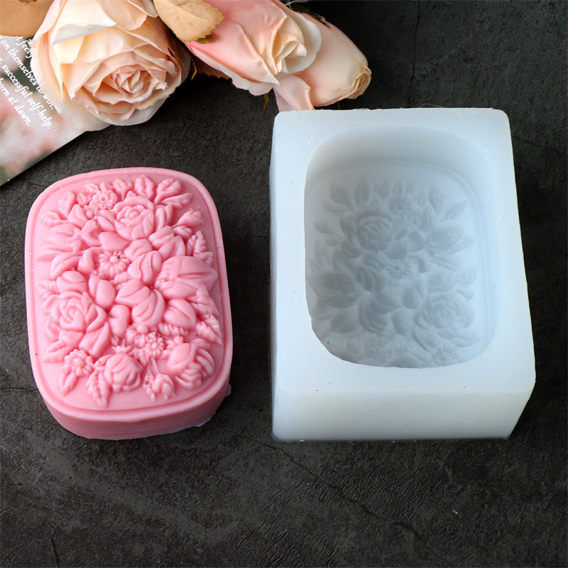 正方形の花柄シリコンソープモールド、バラとクチナシ模様、再利 - Soap Making Kit For Beginners のレビューと価格