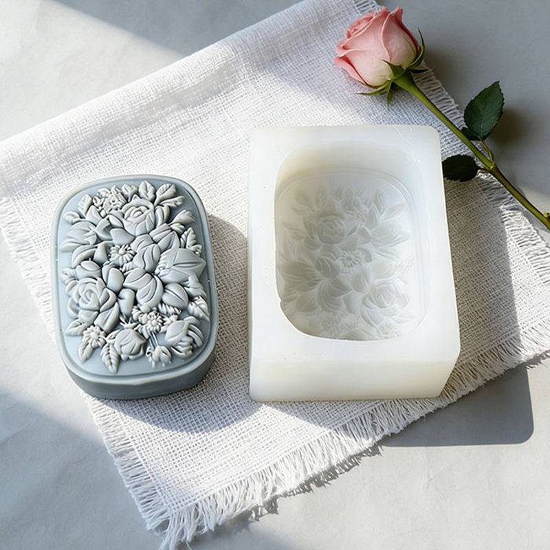 正方形の花柄シリコンソープモールド、バラとクチナシ模様、再利 - Soap Making Kit For Beginners のレビューと価格