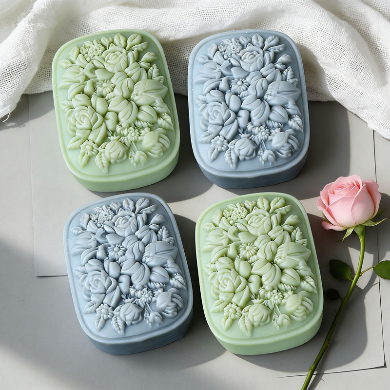 正方形の花柄シリコンソープモールド、バラとクチナシ模様、再利 - Soap Making Kit For Beginners のレビューと価格